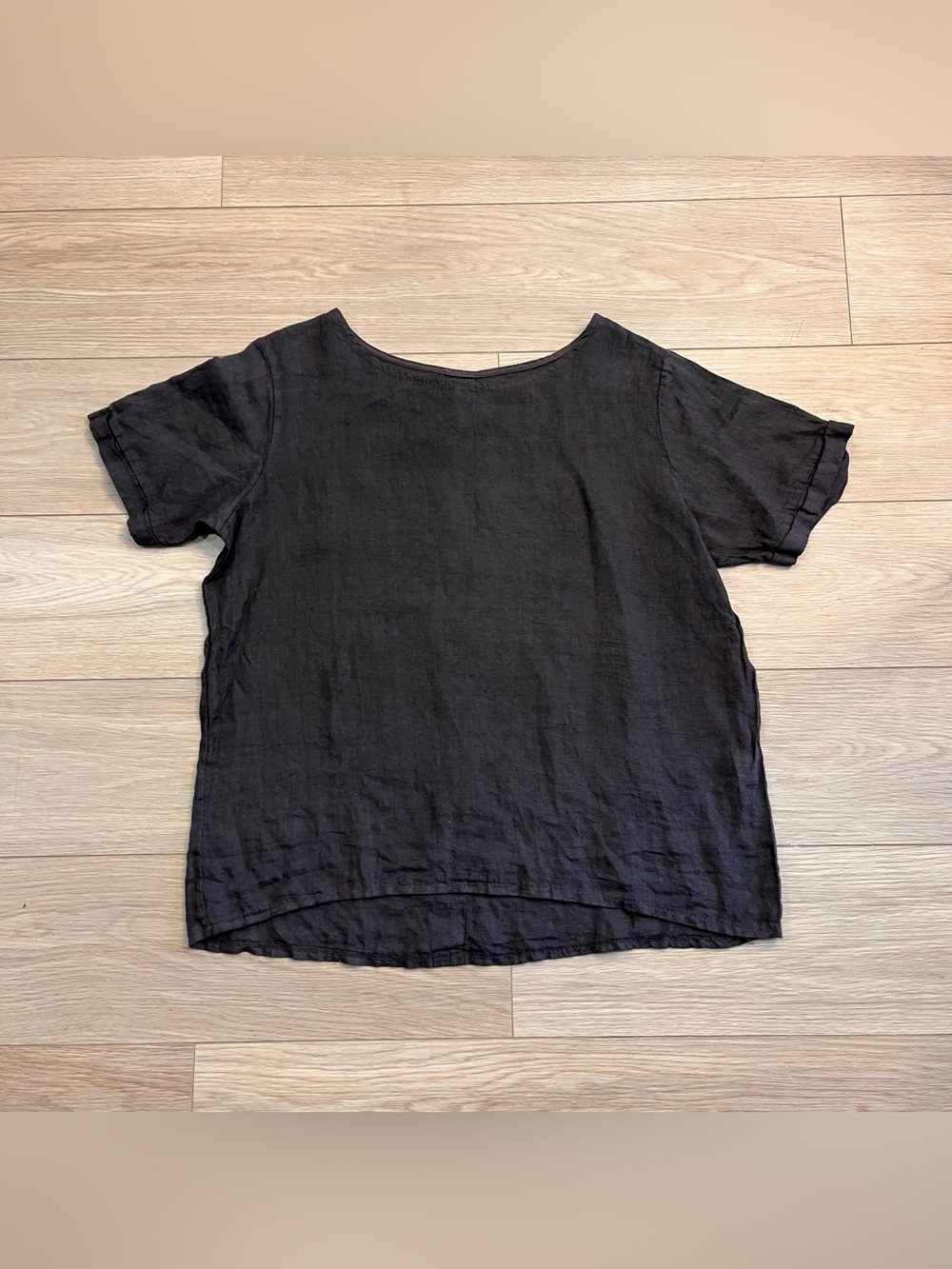 Made in Italy Brown 100% Linen Button Back Boxy Top Lagenlook